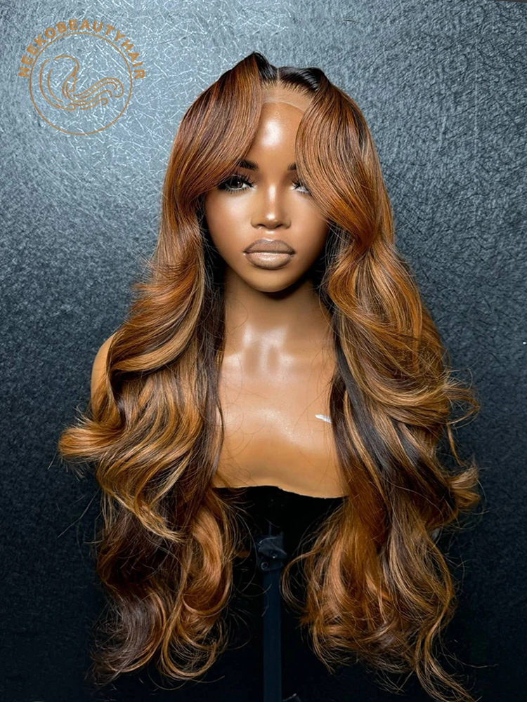 Orange Ginger Brown Highlight Wig Human Hair 13x6 hd Lace Front Pre Plucked Ombre Blonde Frontal Wigs For Women