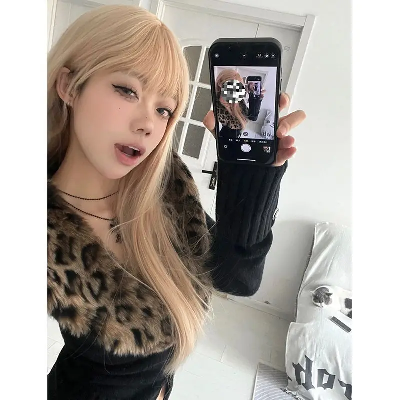 Европейский и американский ретро-свитер черный съемный меховой воротник с