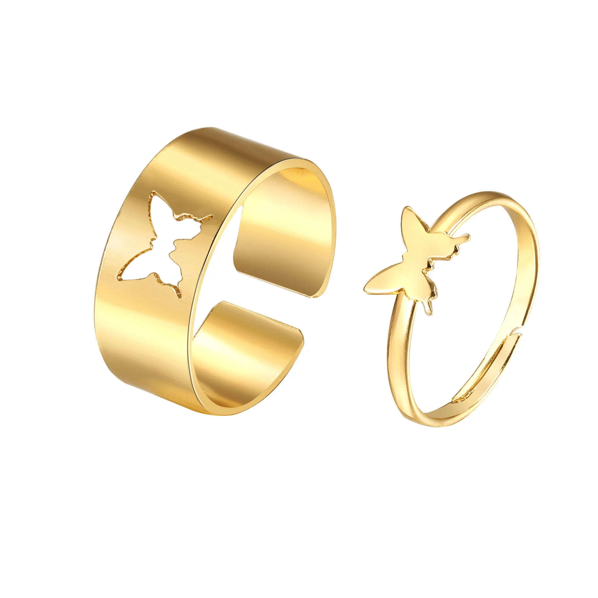 

Trendy Gold Silver Butterfly Rings For Women Men Lover Couple Rings Set Engagement Wedding Open Rings Jewelry