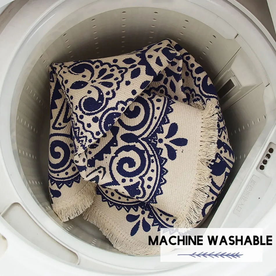 Круглый ковер в богемном стиле винтажный напольный коврик из хлопка и льна с