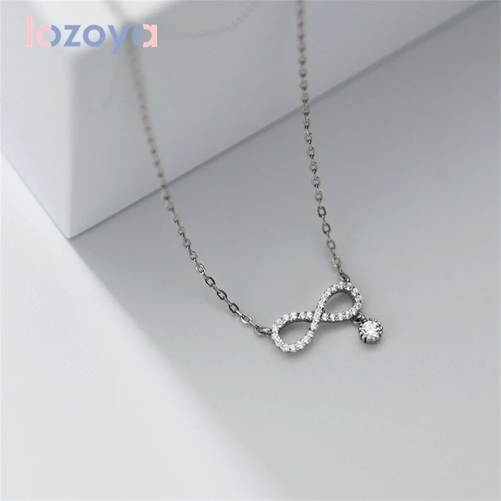 

Женское Ожерелье Lozoya из серебра 925 пробы с подвеской в виде символа бесконечности, 8 символов, цепочка до ключиц, характерное ожерелье с цифр...