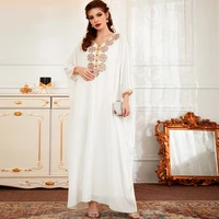 wepbel white embroidered abaya islamic cloting neckline hand stitched diamond muslim dress double layer cloak batwing long dress