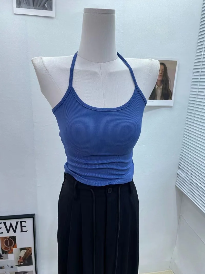 Фото Комплекты 3XL, женские тонкие майки с лямкой на шее, топы с длинными рукавами, комплект из 2 предметов, корейский стиль, сексуальная модная укороченная весенняя женская одежда Y2k №5