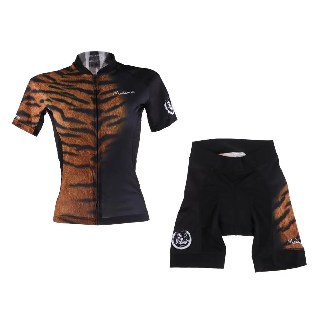 

Женский велосипедный комплект из джерси с молнией и коротким рукавом, дышащая одежда для велоспорта, рубашка с тигром и 3D шорты с гелевыми в...