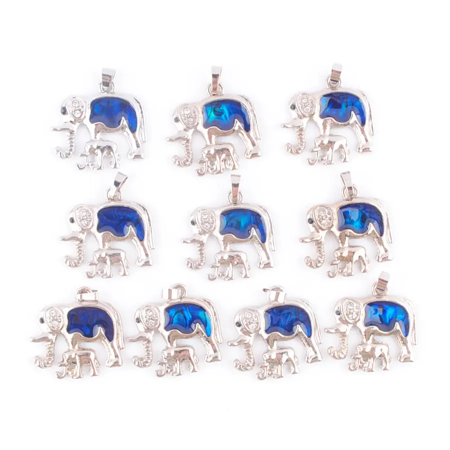 

10Pcs Dangle Pendants Abalone Shell Pearl Blue Bead Elephant Pendant Jewelry TN785