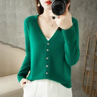 spring and summer new cardigan womens v neck sweater loose all match solid color thin knitted shirt top coat