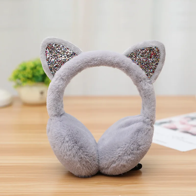 

Women Girls Earmuffs Cute Cat Rabbit Fox Ears Warmer Winter Outdoor Cycling Keep Warm Sequin Earmuffs Fluffy Earflap Ear Warmer