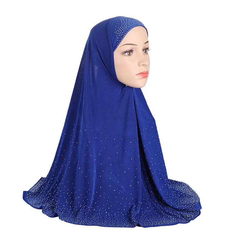 

High Quality Big Size Muslim Women One Piece Amira Instant Scarf Hijab Rhinestones Pull On Ready Made Islamic Scarf Head Wrap