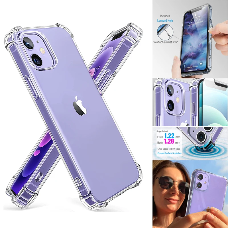 

LuxuryClear Shockproof Phone Case For iPhone 13 12 11 Pro Max XS Max X XR 8 7 6 6S Plus SE2 12 13 14 Mini Silicone Back Cover