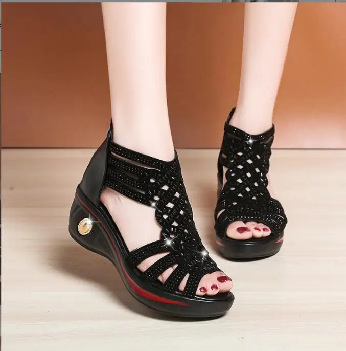 New Sexy Fashion Wedge Sandals Women Summer Shoes Elegant Ladies Rome Hollow Out Sandals Female Sandals Black Wedge Heels Large