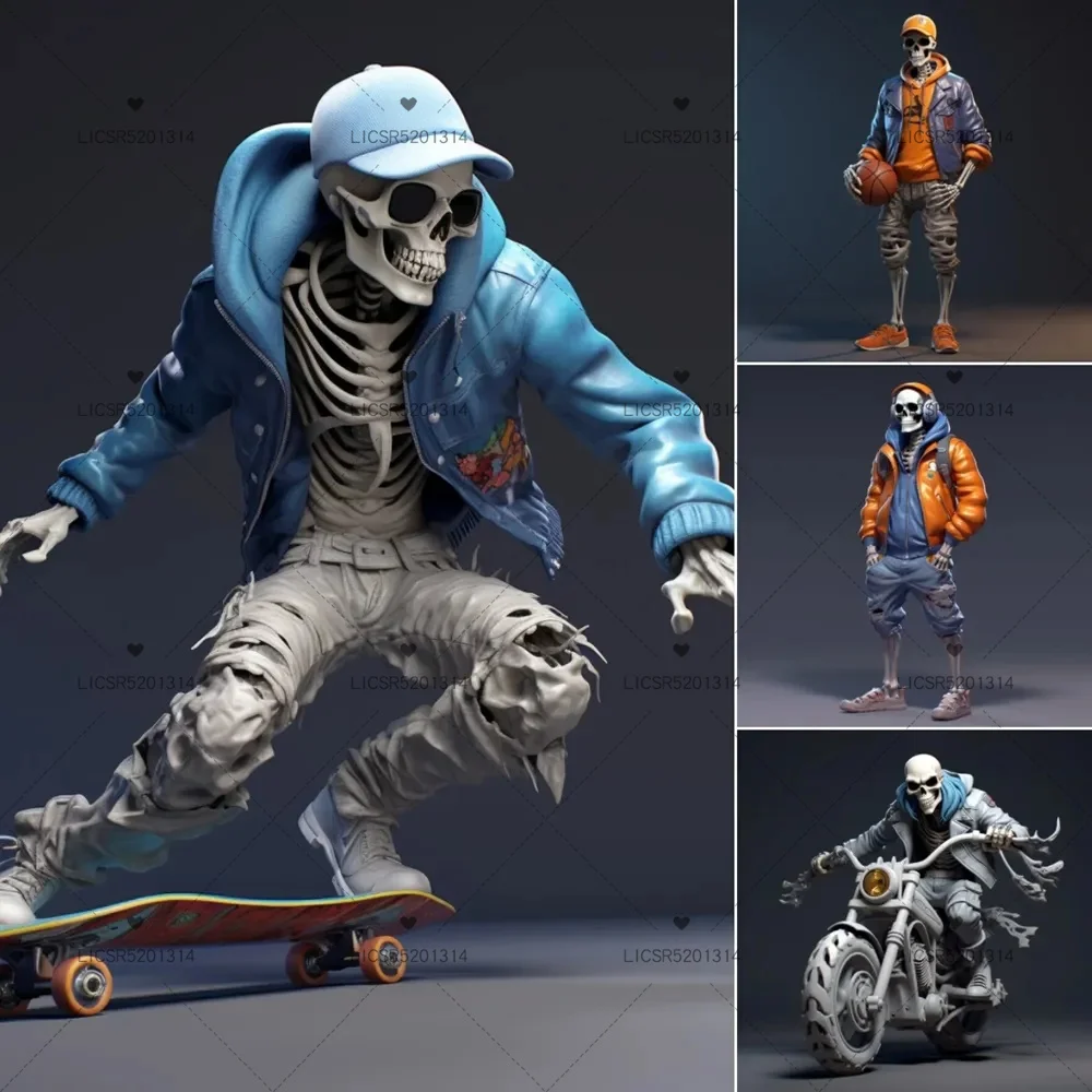 

New Cool Skeleton Figure Sports Collection Skull Character Toy Model Resin Process Room Decoration Pendant Halloween Gift 2023