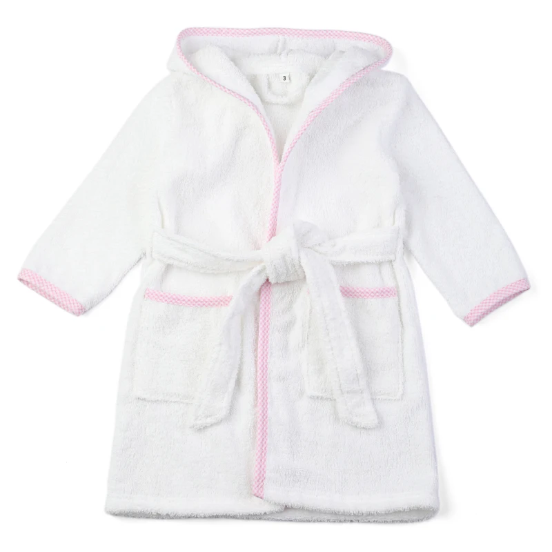 Monogram Bath Robe Boys Belt Cotton Terry Fabric Long Sleeve Button Up With Hat Gilrs Robe For Kids