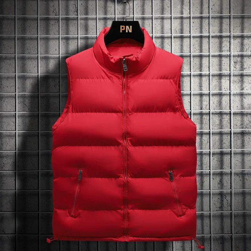 Winter Large Size Loose Solid Color Men's Down Cotton Vest Casual And Cashmere Thick Warm Coat