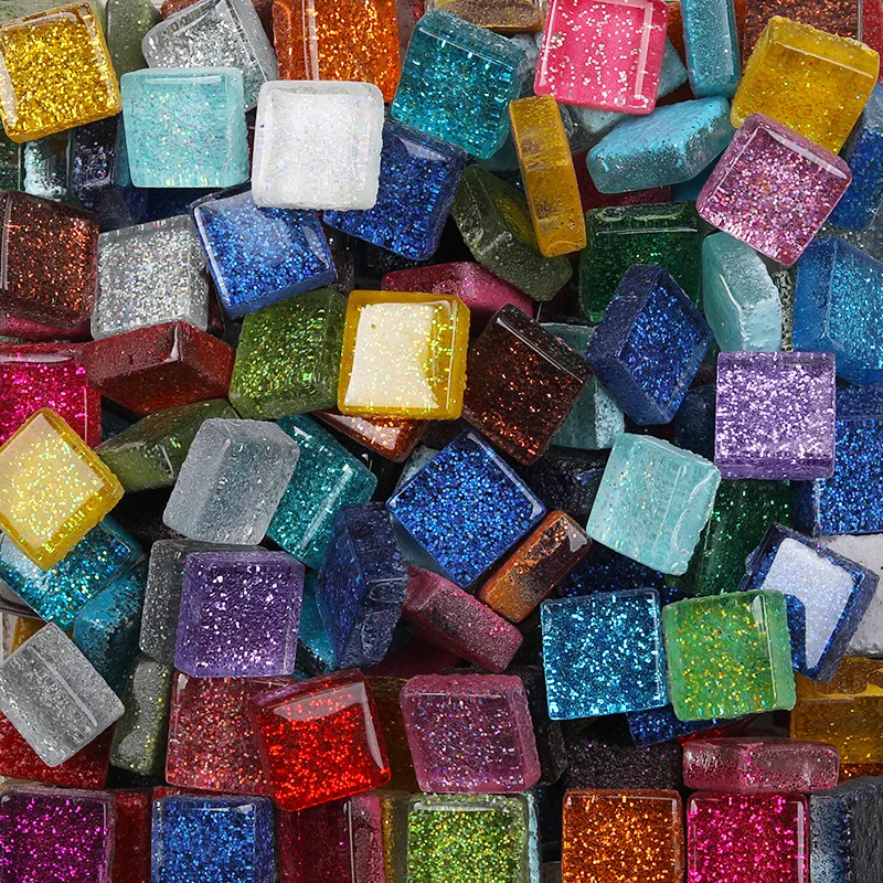 50PCS Diy Mix Color Glitter Glass Mosaic Stones Mosaic Tiles Glass Pebbles Crafts Material Puzzle For Diy Mosaic Making 10*10mm images - 6