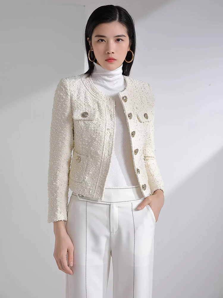 

Женское шерстяное тонкое пальто, однотонное Короткое облегающее пальто с длинным рукавом и круглым вырезом, приталенное пальто, зима 2022