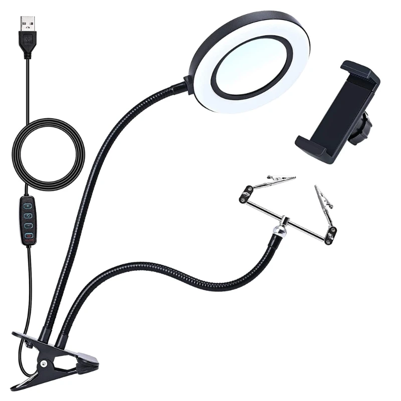 

10X Optical Glass Magnifying Lamp Metal Gooseneck Lamp with Auxiliary Folding M89B