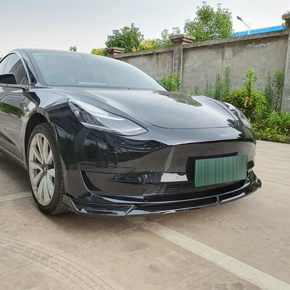 Фото Защита переднего бампера для Tesla Model 3 2017-2023, сплиттер-диффузор, автомобильные аксессуары, АБС-пластик, карбон №3