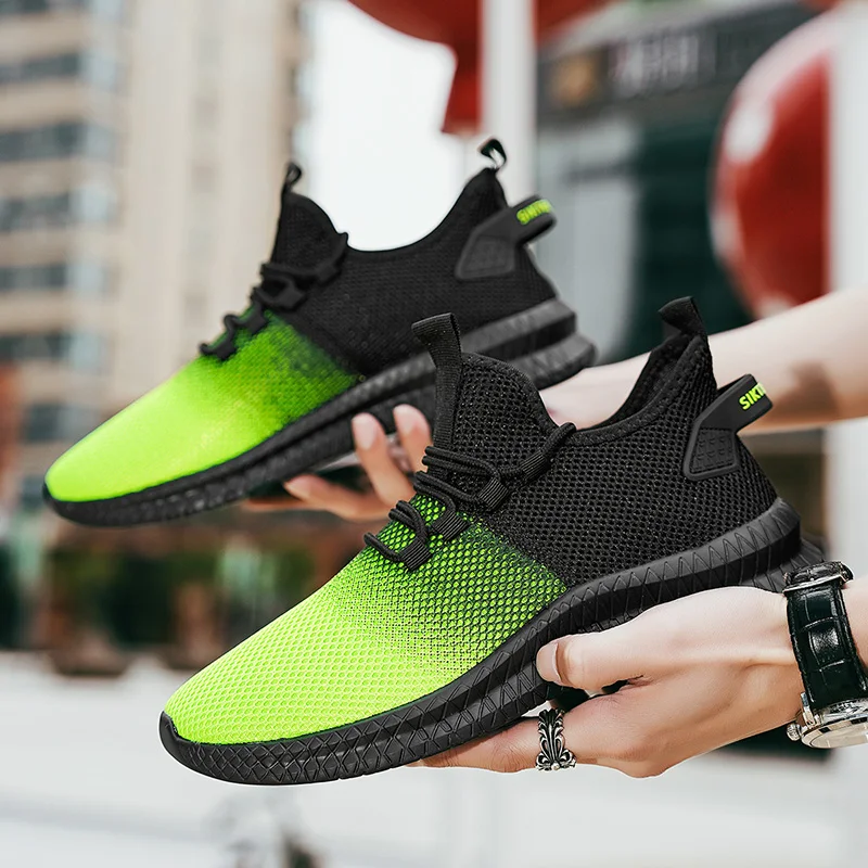Summer New Men Shoes Fashion Running Shoes Lightweight Breathable Casual Shoes Gradient Color Trend Walking Jogging Shoes