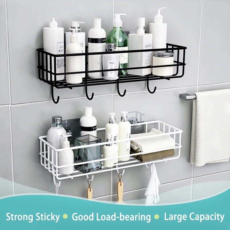 wall mounted bathroom shelves floating shelf shower hanging basket shampoo holder wc accessories kitchen seasoning storage rack free global shipping