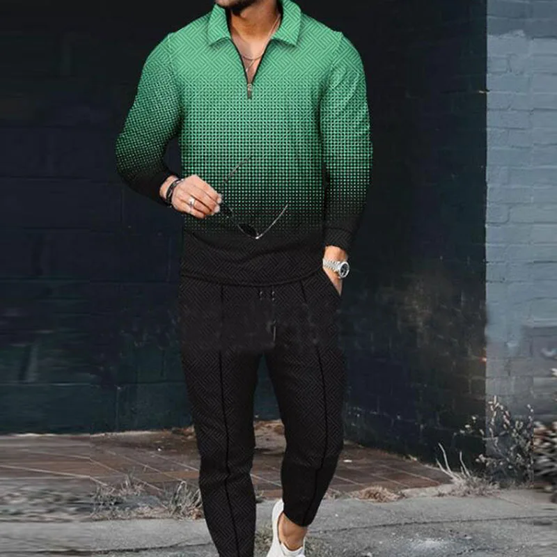 

2023 Men's Casual Polo Shirt Long Sleeve T Shirt Pants 2 Piece Set Male Sportswear Suit Spring Autumn Gyms Tracksuits MY932