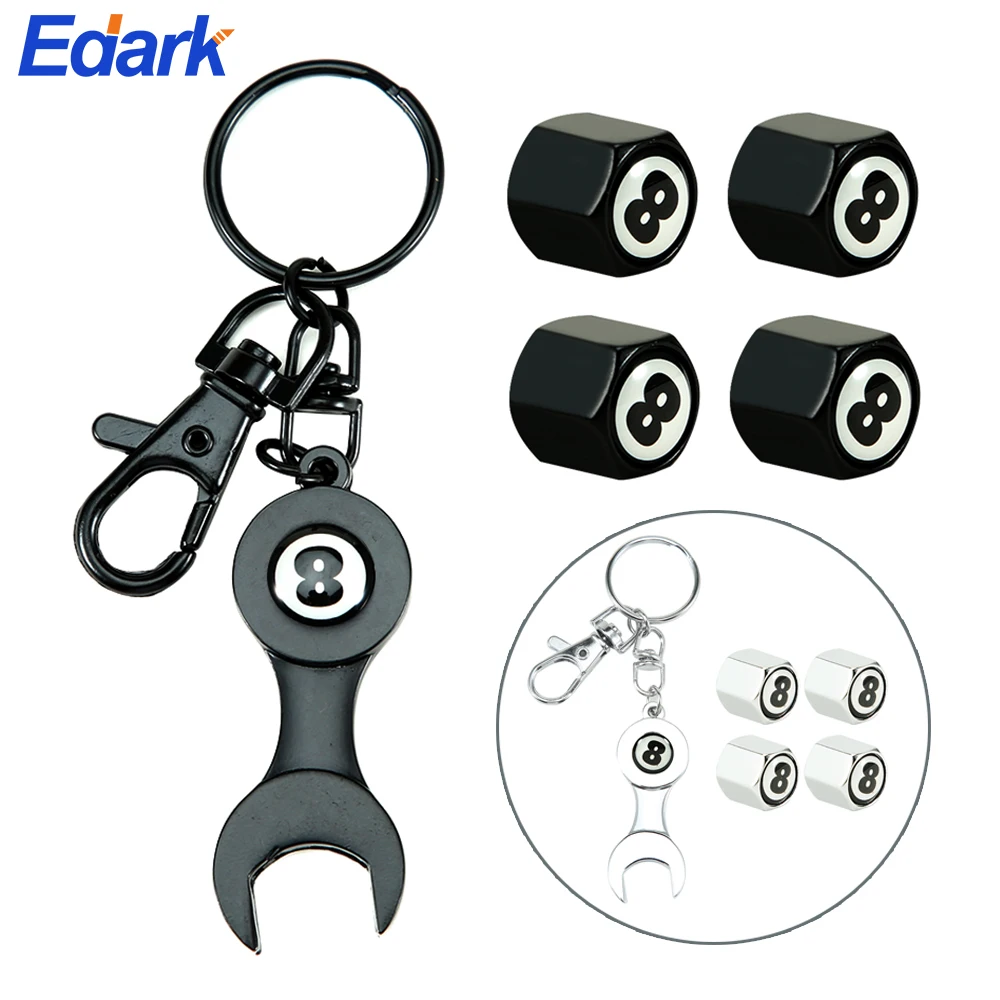

1 Set Billiards Black NO.8 Logo Wheel Valve Stems Caps & Wrench Dust Air Cover Car Universal Accessories for MINI Coopers Cabrio