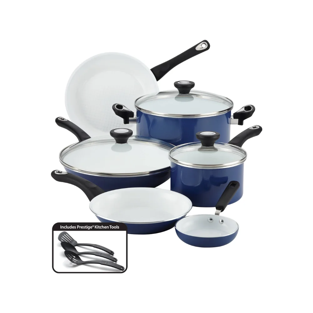 

Farberware 12-Piece PURECOOK Ceramic Nonstick Pots and Pans Set/Cookware Set, Blue