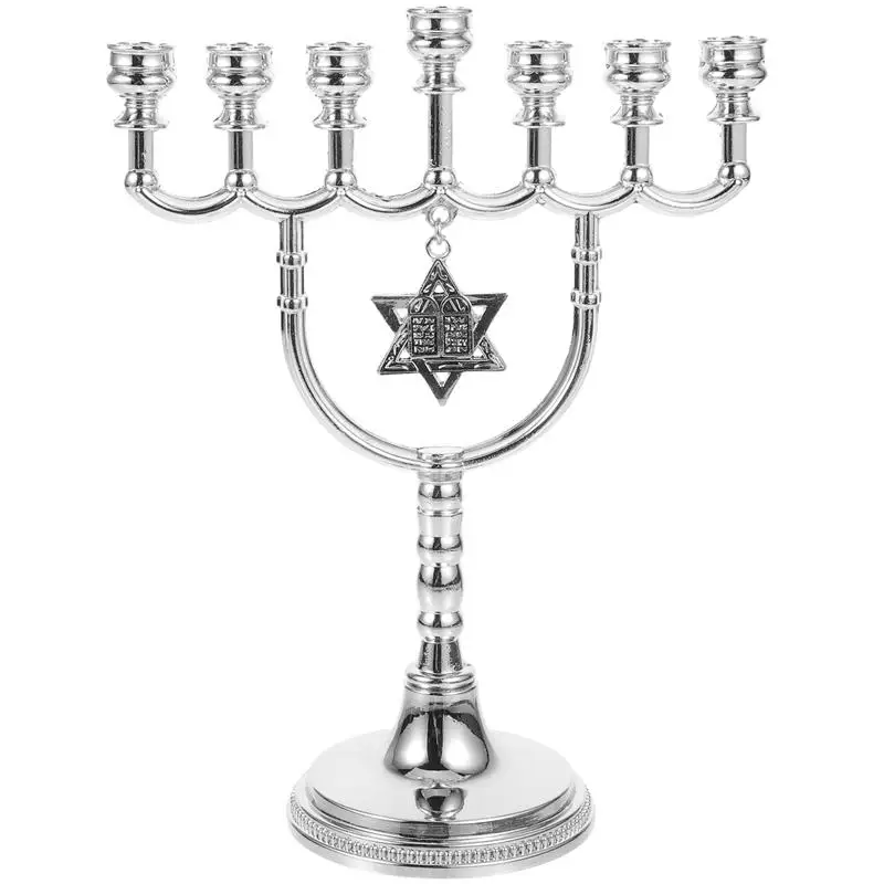 Menorah Decor Table Stand Candelabra Jewish Candlestick Gold Silver Metal Chanukah Israel Decorations Hanukkah Vintage