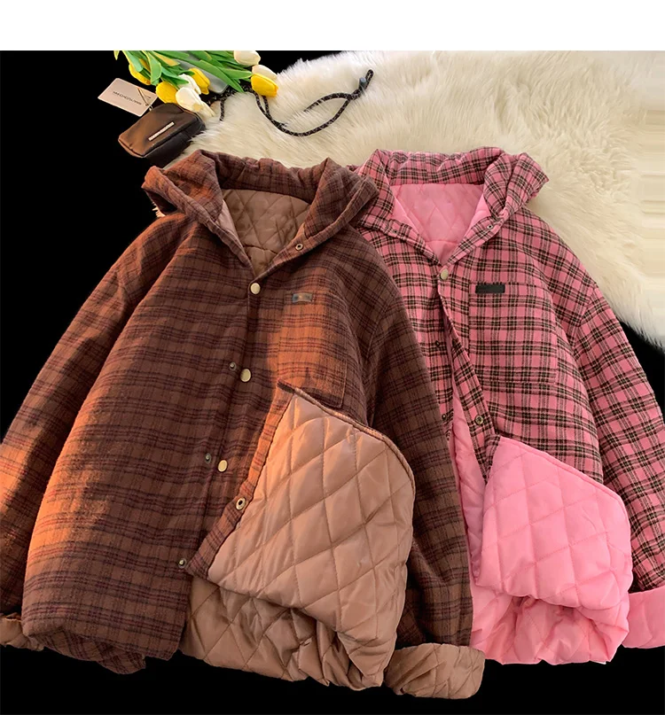 Повседневные хлопковые пальто, женская одежда, новинка 2023, осенне-зимние винтажные клетчатые хлопковые куртки, верхняя одежда для девочек fp800
