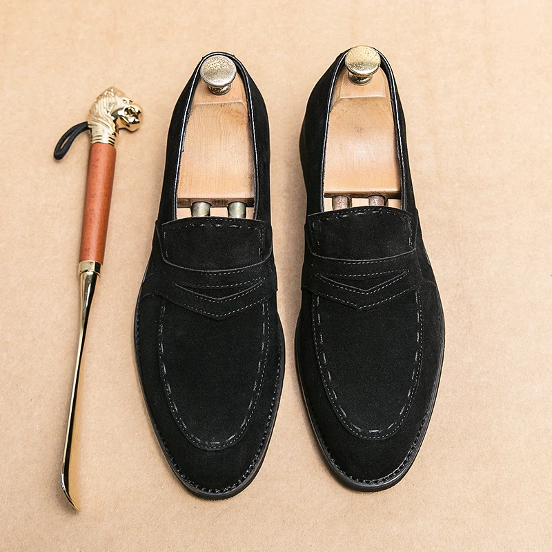

CHNMR-S Shoes For Men Pointed Toe Big Size Fashion Comfortable Slip-on Block England Style Frosted surface loafers