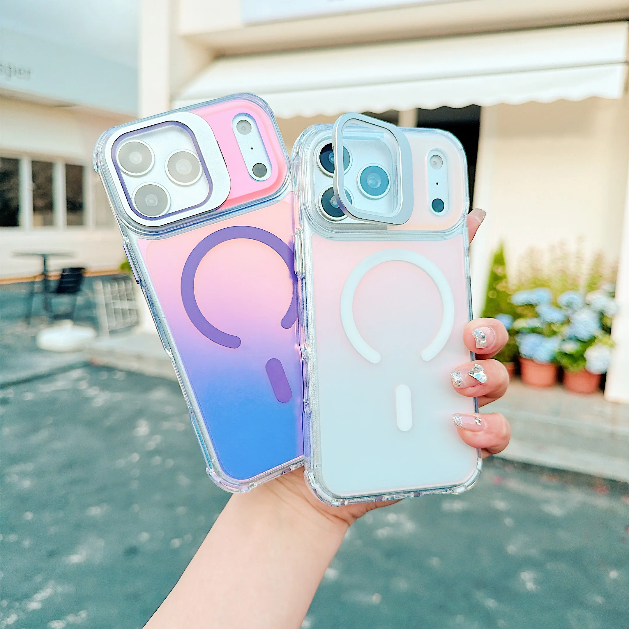 Фото Магнитный чехол-накладка Chameleon Colorful Stand Glass Lens Cover для iPhone 17 16 15 14 13 12 11 Pro Max с защитой от падений, совместимый с MagSafe №2