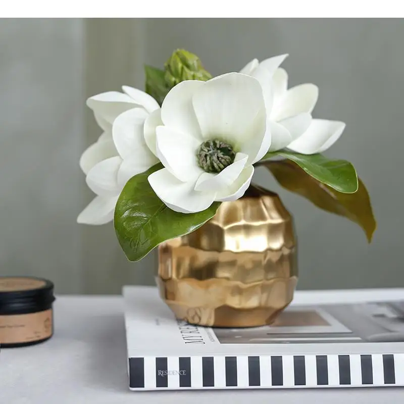 Прозрачное стекло Золотая керамическая настольная ваза шелковая ткань