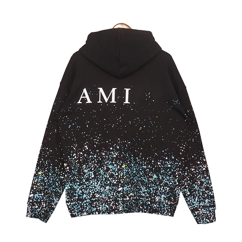 

The new starry sky ink splash floral print high street trend letter couple casual paragraph sweatshirt hoodie men