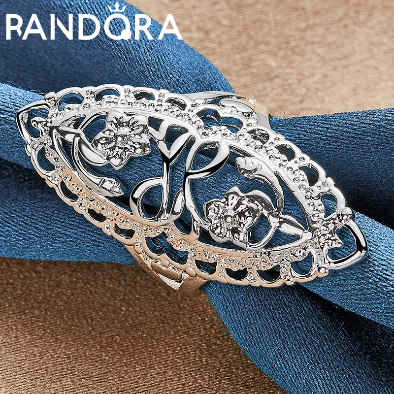 

RAIVDQRA 925 Silver Color Hollow Flower Ring For Women Fashion Charm Jewelry Wedding Party Classic Elegant Retro Accessories