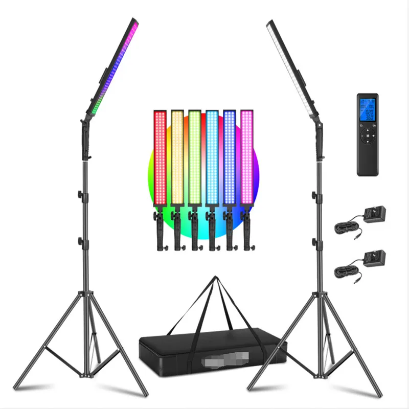 RGB LED Video Light Wand Tube Photography Lamp Stick Kit Dimmable 3200-5600K Handheld Lamp with 2.4G Remote Stand for Party Live