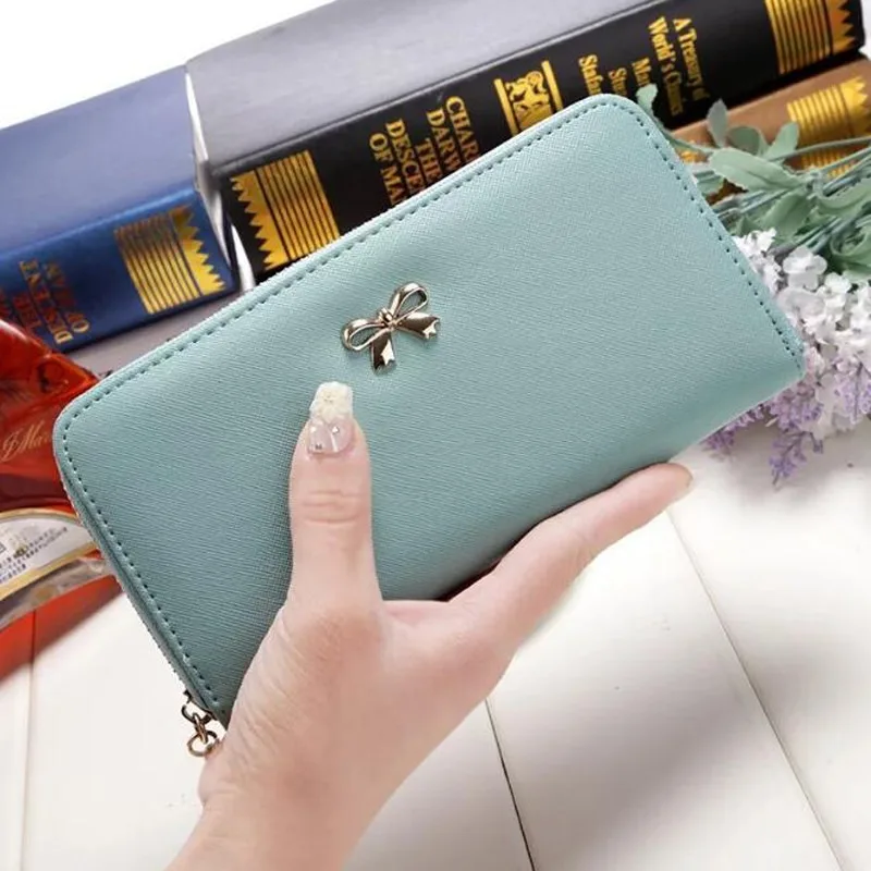 Long Woman Wallet Luxury Bow Designe Zipper Coin Purse Female Large Capacity Card Holder Cheap Women's Clutch Bag Free Shipping