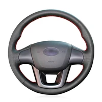 diy hand stitched non slip durable black leather car steering wheel cover for kia k2 rio