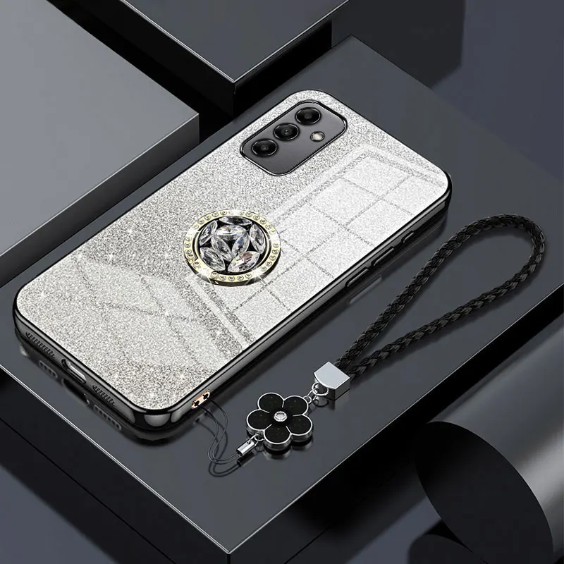 Чехол с милым цветочным ремешком и кольцом для Samsung M35 A05s 25 M55 A16 блестящий