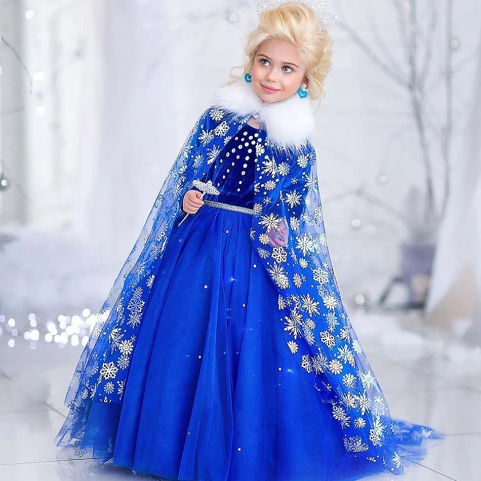 

Halloween Party Girls Frozen Cosplay Princess Costumes Snow Queen Elsa Dress Children Fancy Dress Up Xmas Role Playing Clothes