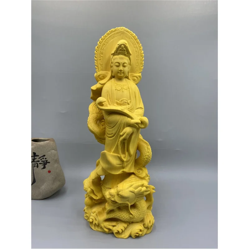 

Arborvitae Boxwood Craft Royal Dragon Guanyin Home Worship Decoration Solid Wood Carving Guanyin Bodhisattva