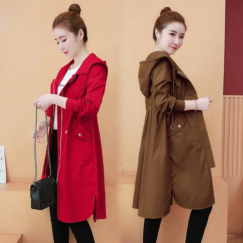 

2022 Thin Coat Female Long Casual Loose Trench Coats 2022 New Spring Women Windbreaker Korean Cardigans Hooded Outerwears Mujer
