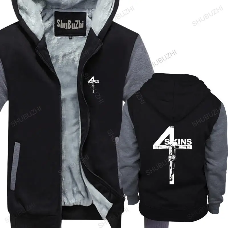 

Man black zipper thick hoodies The 4 Skins Oi jacket Uk Punk Streetpunk 4Skins Skinhead unisex Outwear men hoody