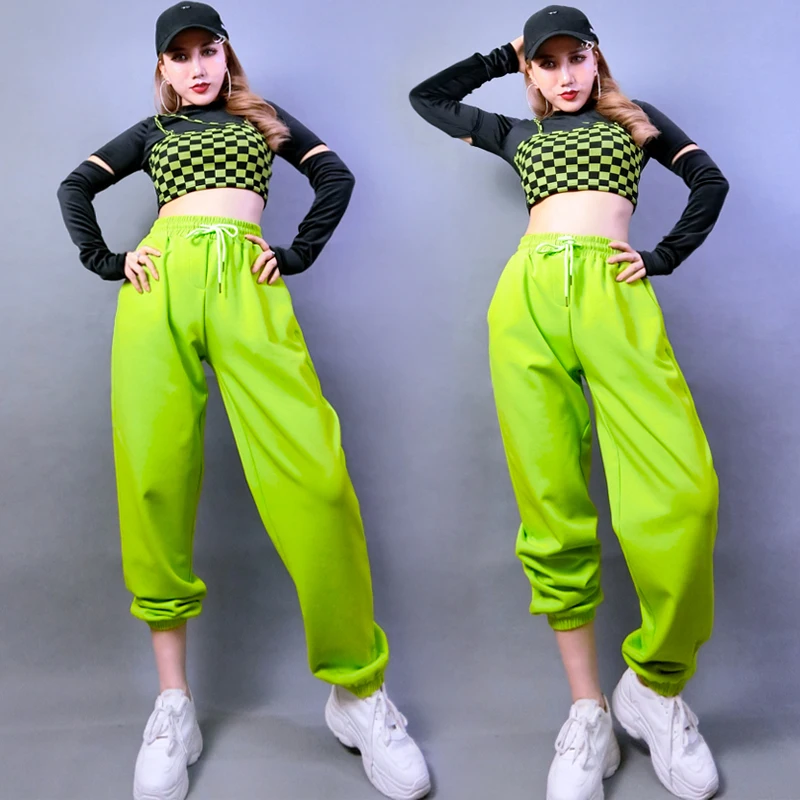 

Sexy Jazz Dance Costumes Women Hip Hop Performance Clothing Nightclub DJ DS Fluorescent Green Top Pants Suit Rave Outfits XS3746