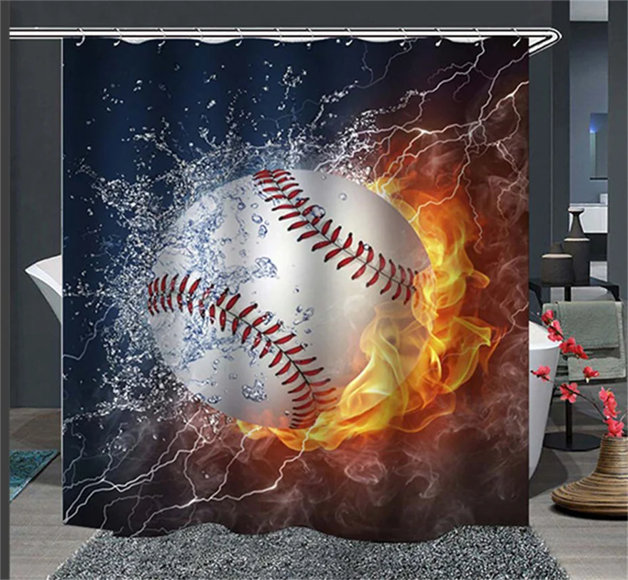 

Water and Fire Shower Curtain Set Bathroom Decor Ball Series Waterproof Polyester Fabric Home Bath Bathtub Curtain Set With Hook