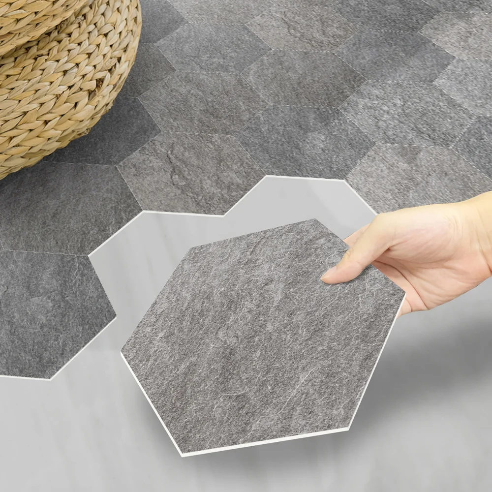 

5/10Pcs Hexagonal Rough Slate Floor Stickers Self-adhesive PVC Waterproof Foam Board Stickers Non-slip Matte Floor Stickers