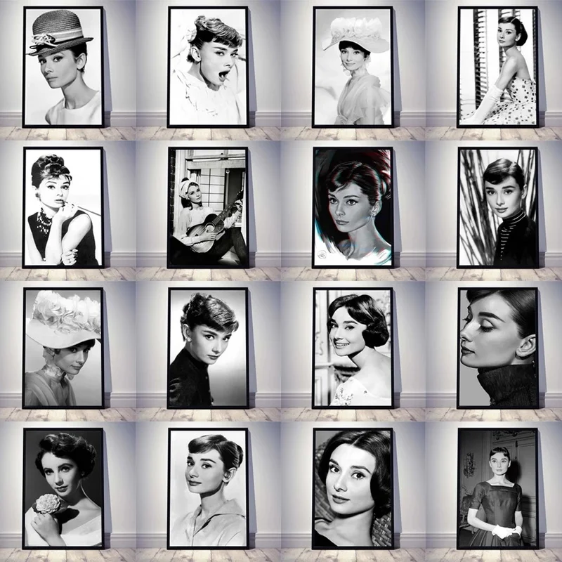 

Audrey Hepburn Posters and Prints Black and White Abstract Wall Art Portrait Canvas Mural Painting Gift Corridor Bedroom Decor
