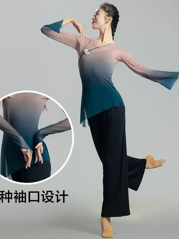 

Classical Dance Costume Women's Top Body Rhyme Gradual Change of Color Chinese Dance Folk Dance Practice Dress Art Test Dress