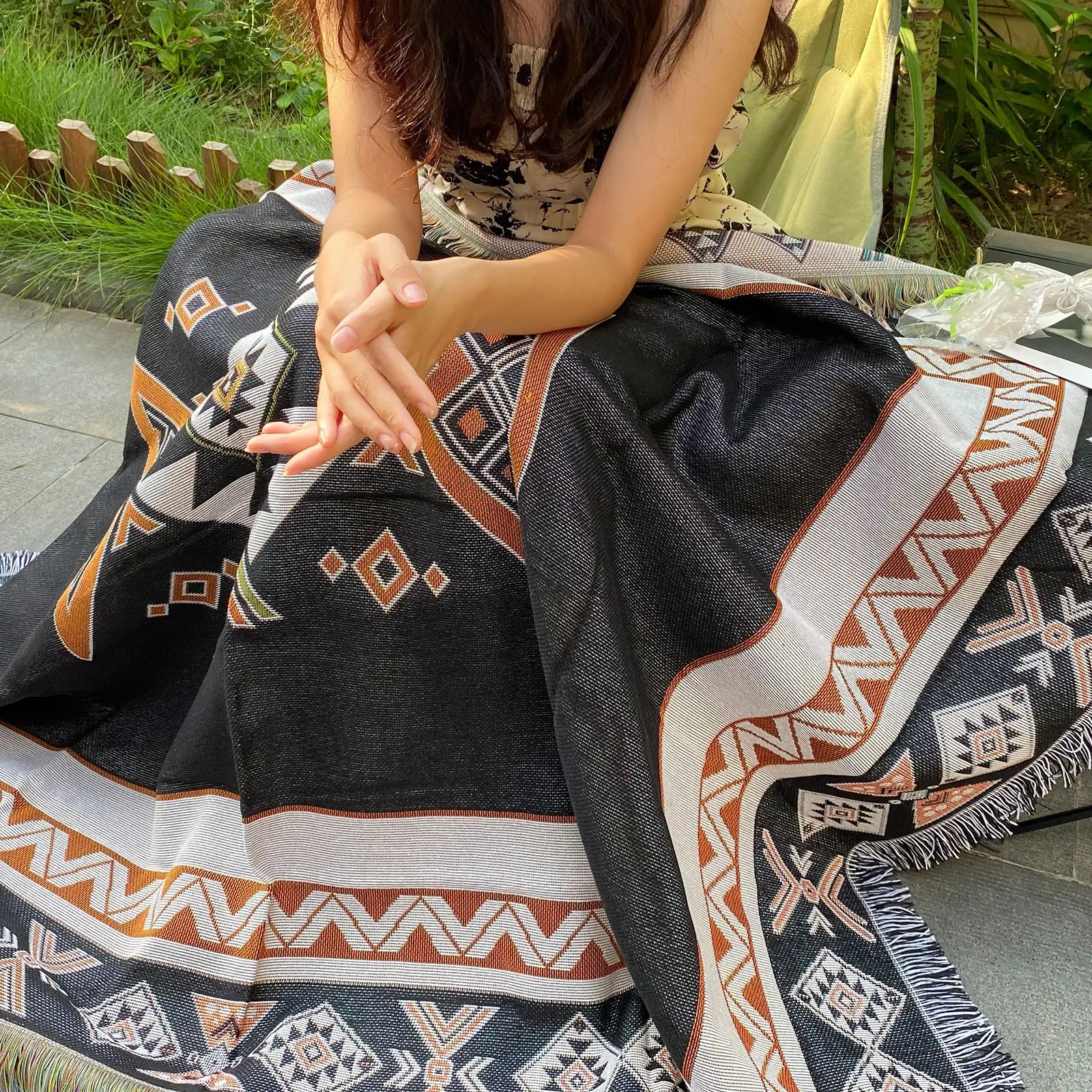 Пледы в богемном стиле одеяло двустороннее бохо хиппи цветное цветочное подарки