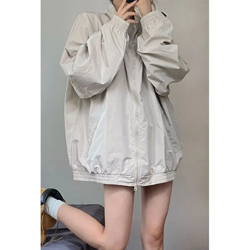 

Y2K Windbreaker Jacket Women Loose Korean Fashion Retro Zip Up Outerwear Oversized Harajuku Streetwear Vintage Women Coat