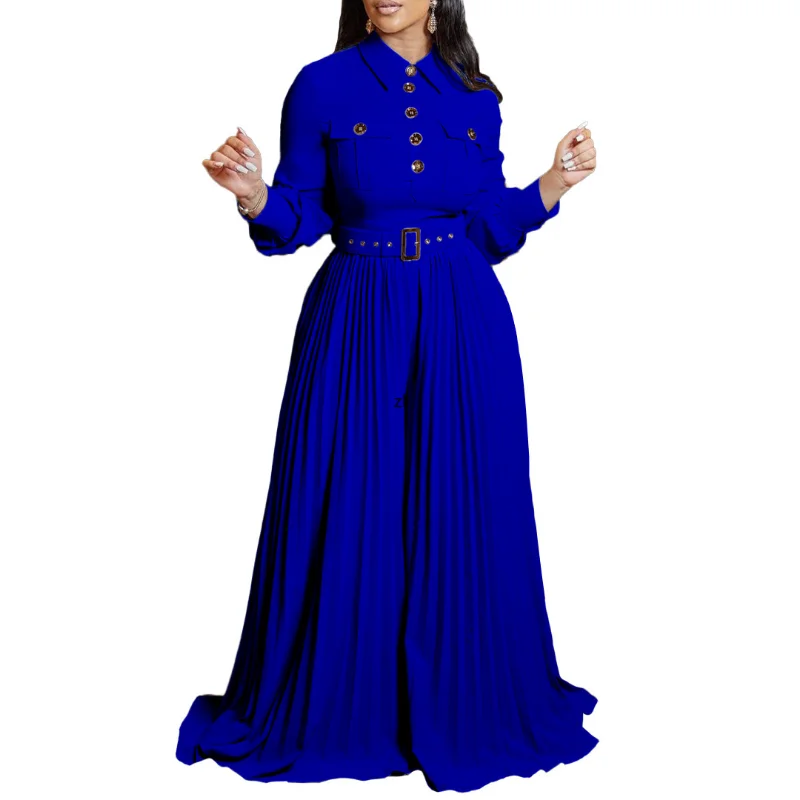2023 Spring Summer Islamic Long Sleeve Overalls Pleated Loose Jumpsuits For Women Rompers Lady Club Female Vestidos And  Belt