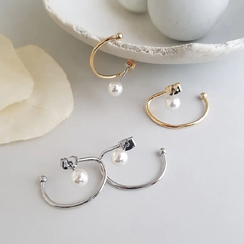 

Hot promotion Korean earrings simple design geometric metal ladies pearl earrings a two-wear earrings jewelry